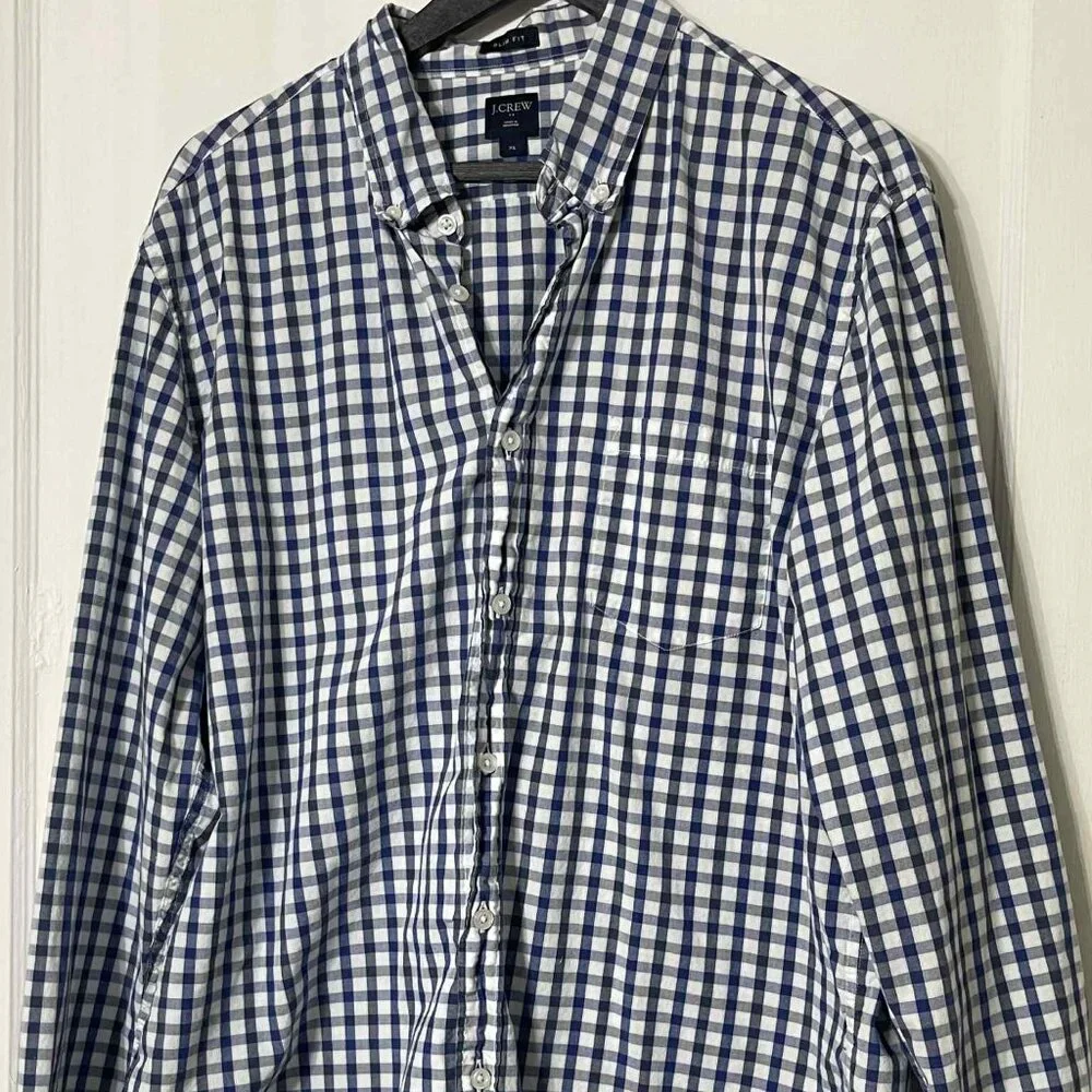 J.CREW MEN'S ‎ CASUAL LONG SLEEVE BUTTON-DOWN BLUE/WHITE CHECKERED SHIRT
